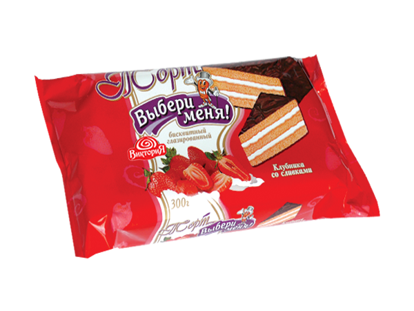 300 гр/12 шт ТОРТ  КЛУБНИКА СО СЛИВКАМИ  (ВИКТОРИЯ)