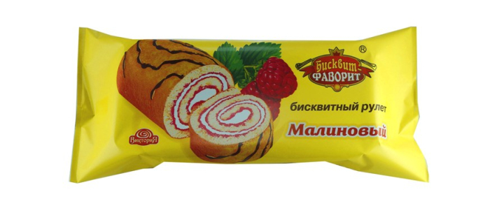 150 гр/12 шт Рулет бисквитный МАЛИНА  (ВИКТОРИЯ)