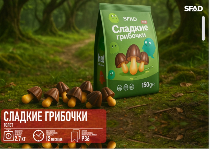 Печенье СЛАДКИЕ ГРИБОЧКИ  150 гр/18 шт (Сфад)(12 мес)
