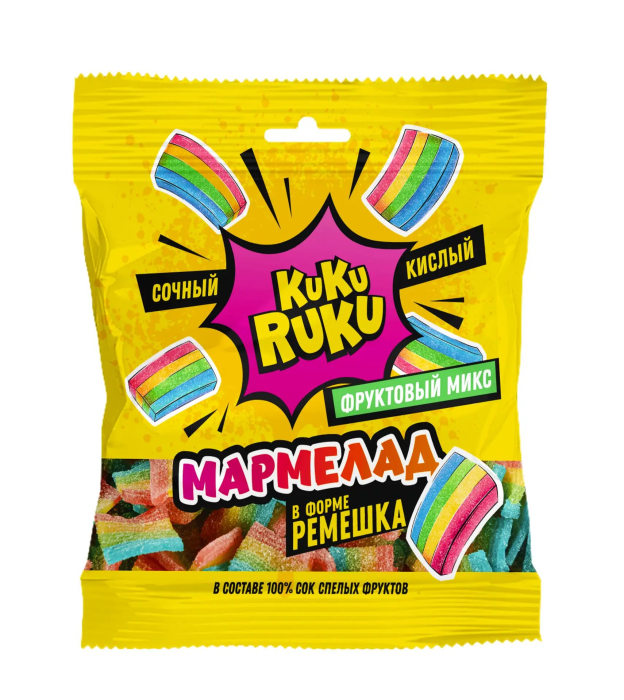150 гр/16 шт KUKU RUKU Фруктовый микс ремешок  кислый мармелад (CHI-WA-WA) (Арт.КRК712)(20 мес)