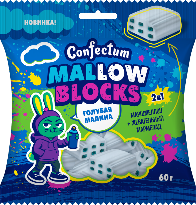 Mellow Blocks голубая малина 60 гр/35 шт (Confectum )