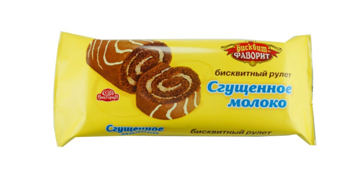 150 гр/12 шт Рулет бисквитный со вкусом СГУЩЕНОГО МОЛОКА (ВИКТОРИЯ)